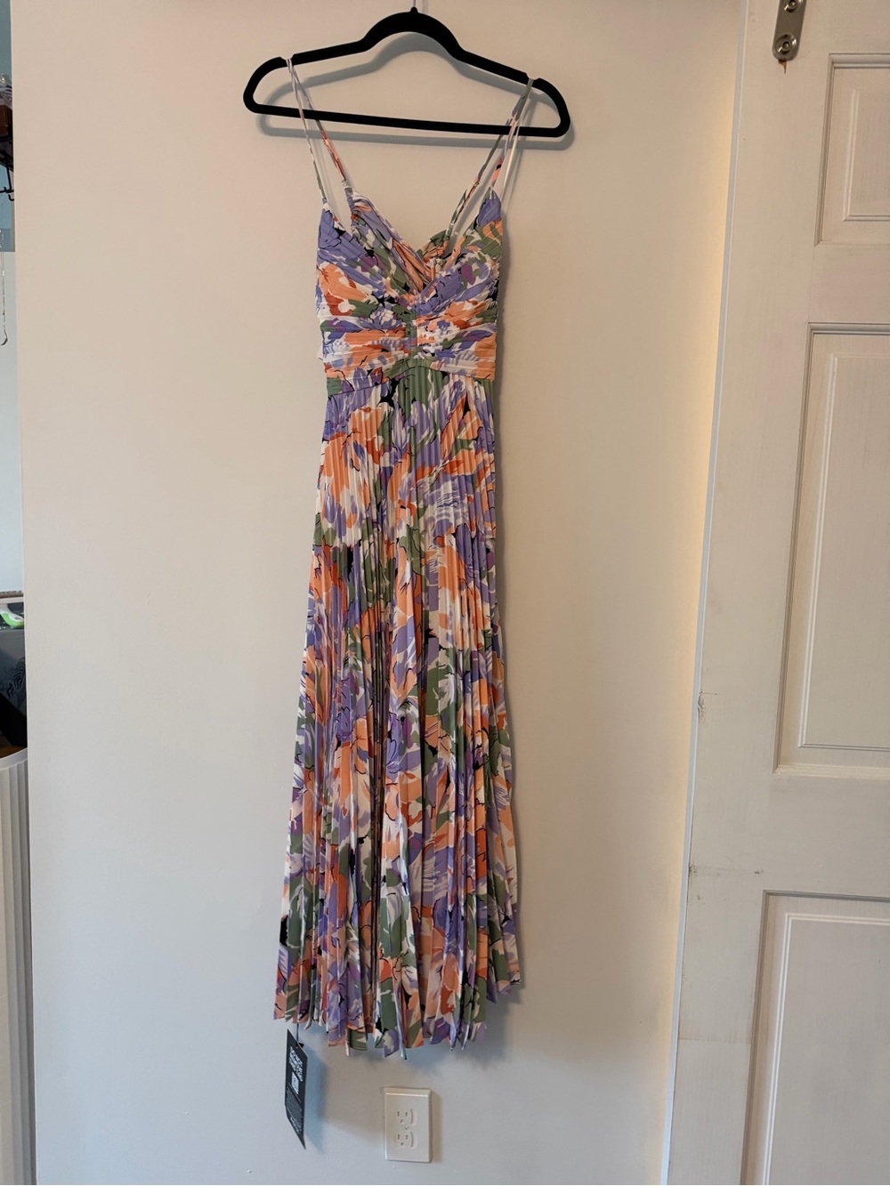 Astr Pleated Floral Midi Dress - Lavender, Orange & Green